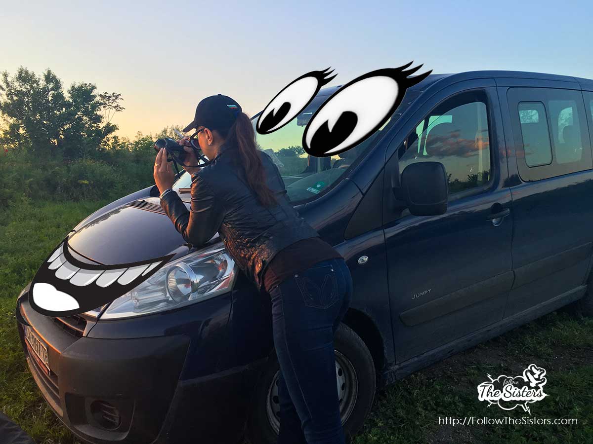 Ellie cuddling with Citroen Jumpy