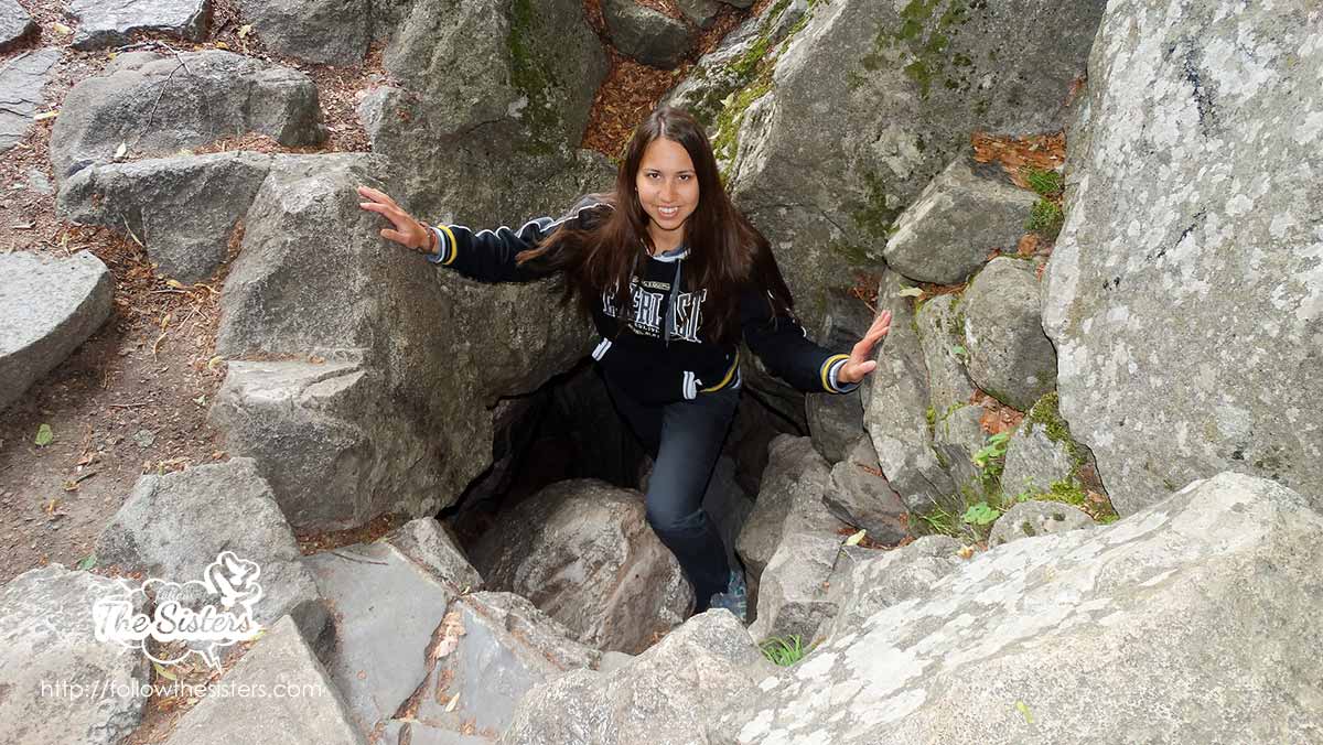 Ellie coming out of Ivan Rilski cave