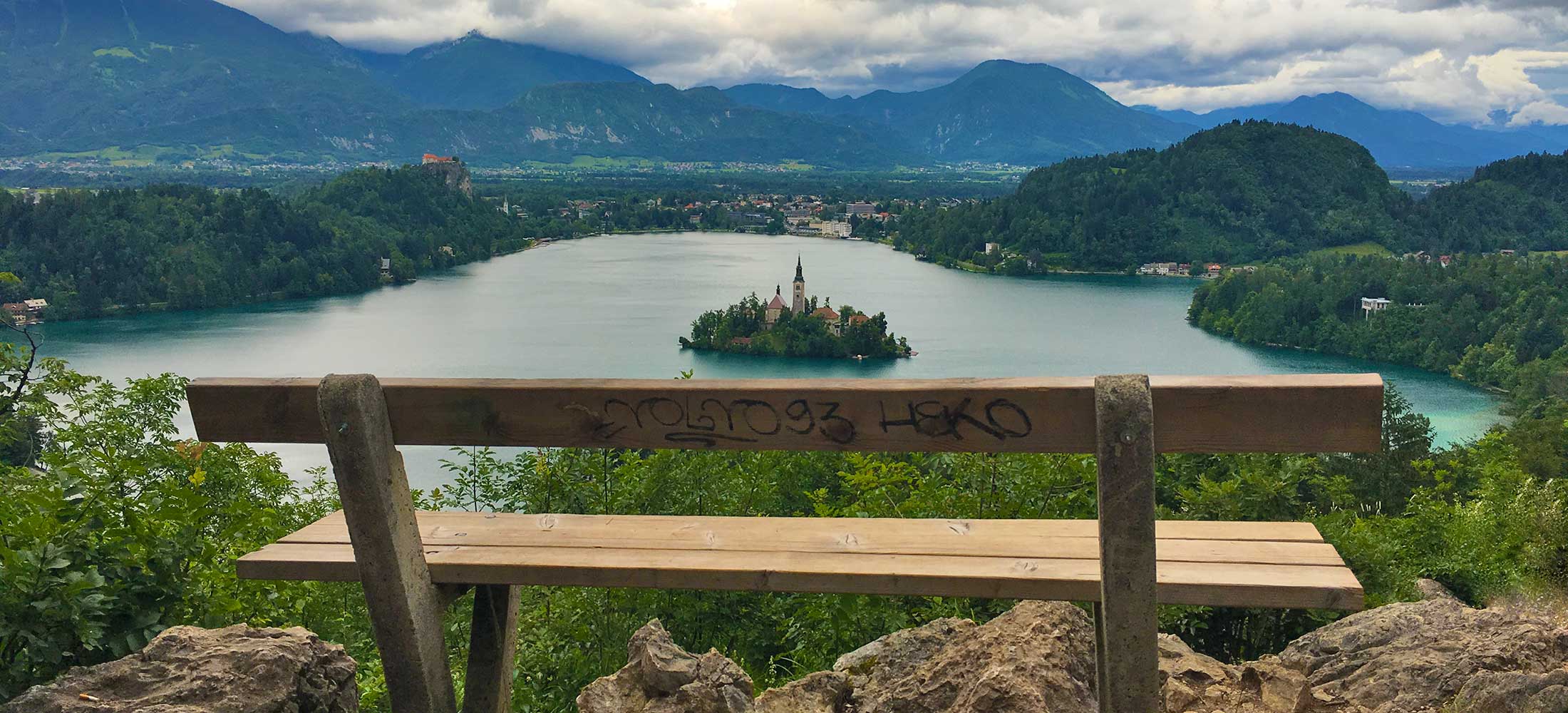 The famous bench on lake Bled