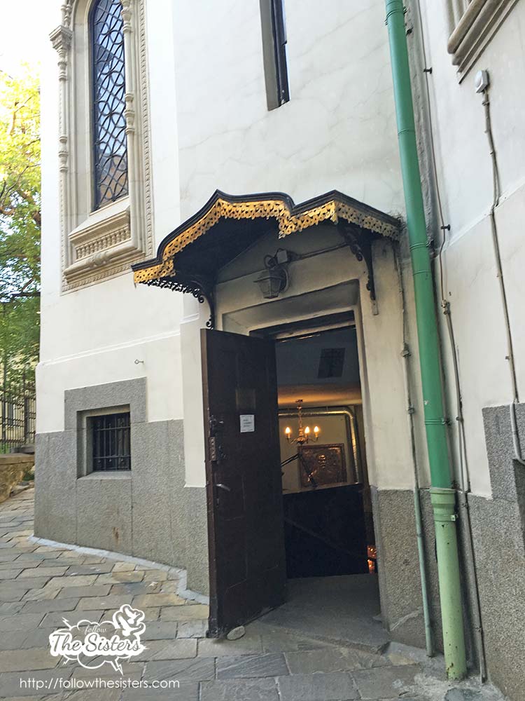 Entrance to the crypt on the left side of the church