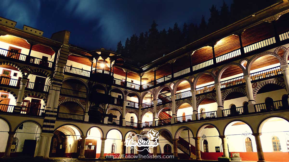 The lights of Rila monastery at night
